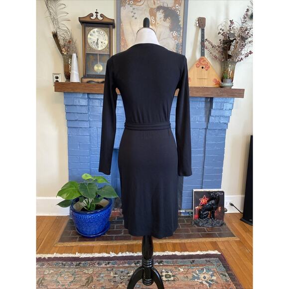 BODEN 6L Black Long Sleeve Ribbed Jersey Wrap Dress S LBD Classic Preppy Modal - Picture 6 of 16